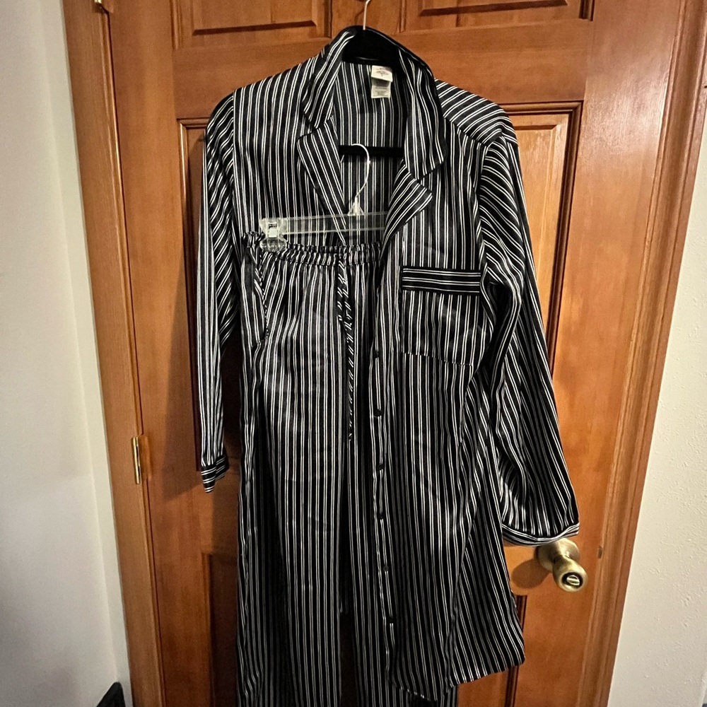 In Bloom Black and White Striped PJ set